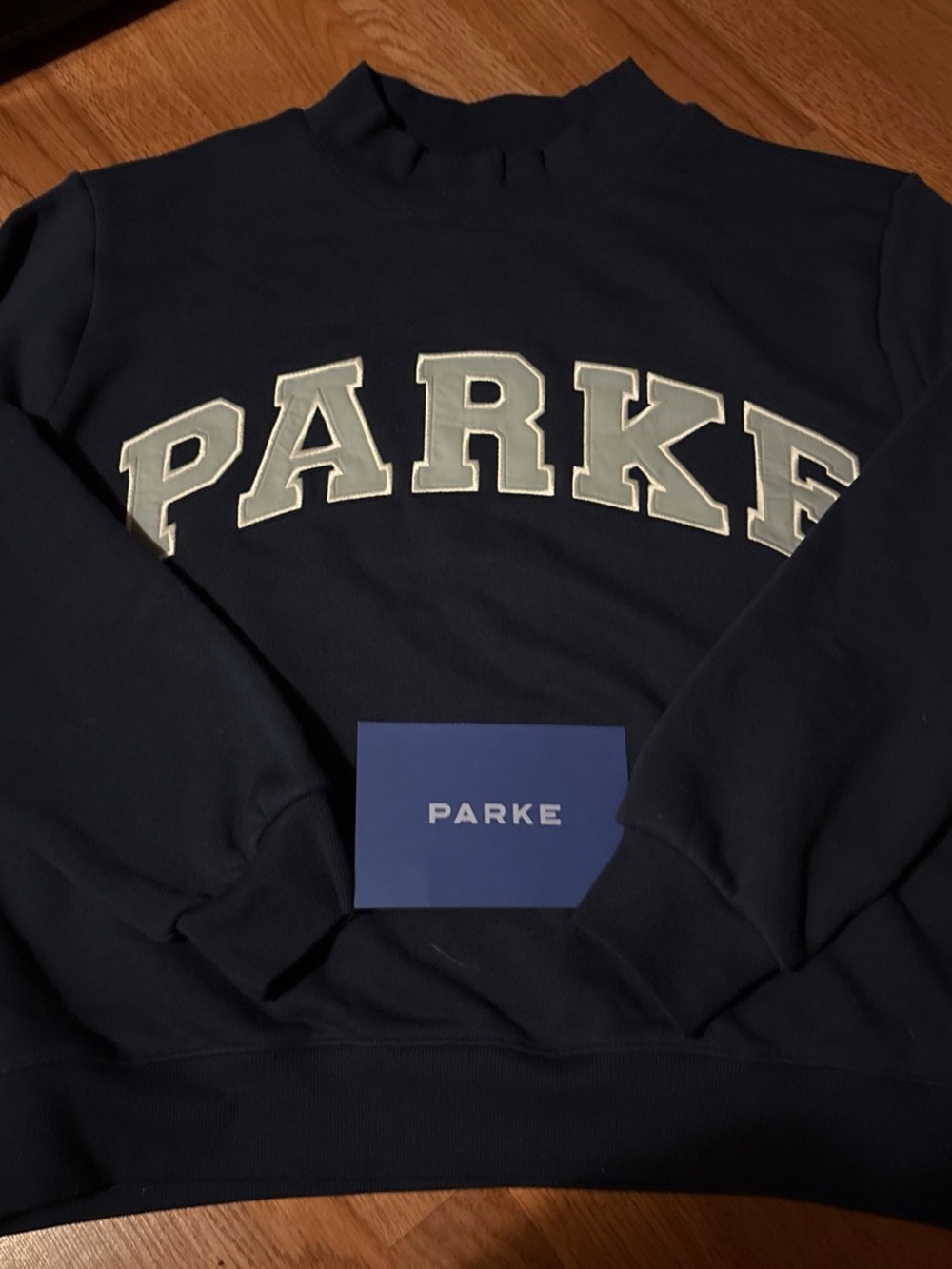 Parke Women's Navy Crewneck Sweatshirt with White Lettering - Picture 1 of 4